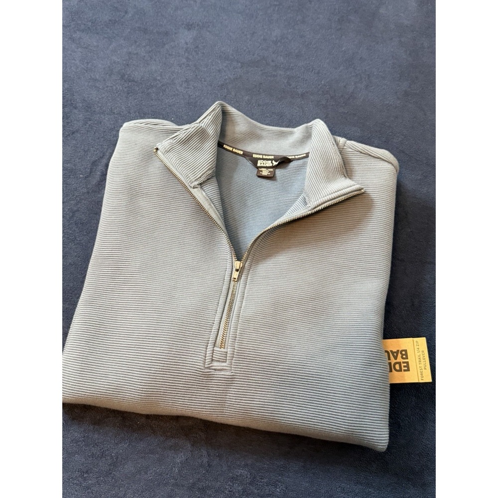 Eddie Bauer Forest Trail 1/4 Zip Thermal Ribbed Pullover Mens Medium Blue Fusion
